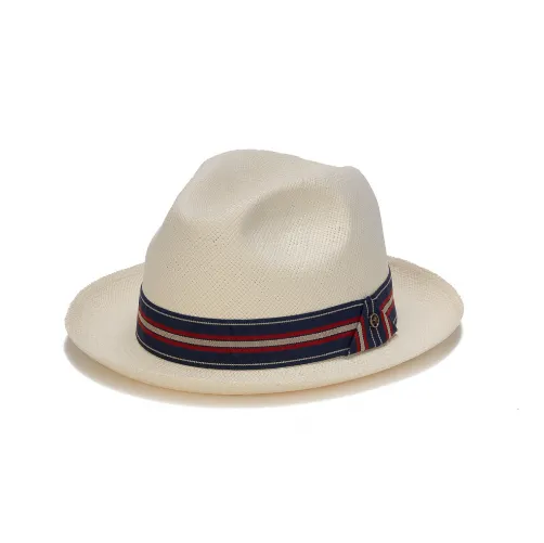 Austral White Panama Hat - The Oceana with Navy and Red Striped Band