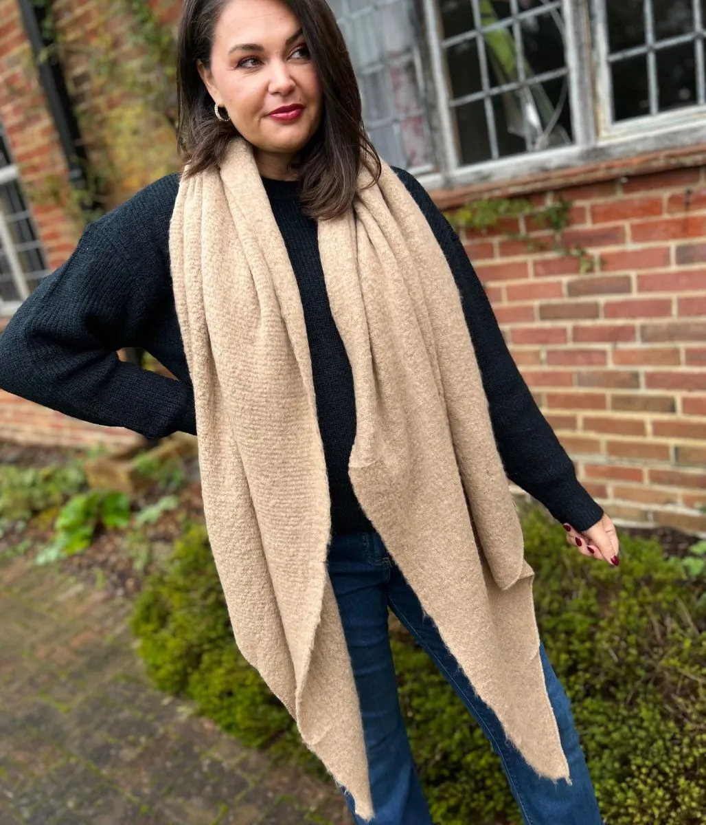 Beige Lucy Boucle Wool Blend Scarf