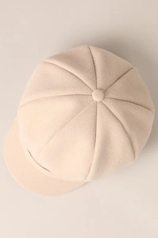 Beige Solid Color Casual Newsboy Cap Cabbie Hat