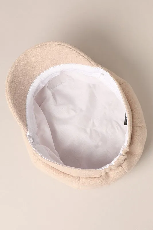 Beige Solid Color Casual Newsboy Cap Cabbie Hat