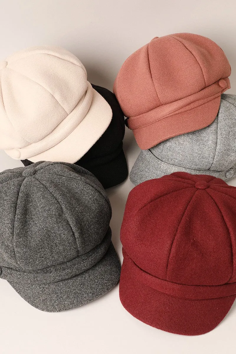 Beige Solid Color Casual Newsboy Cap Cabbie Hat