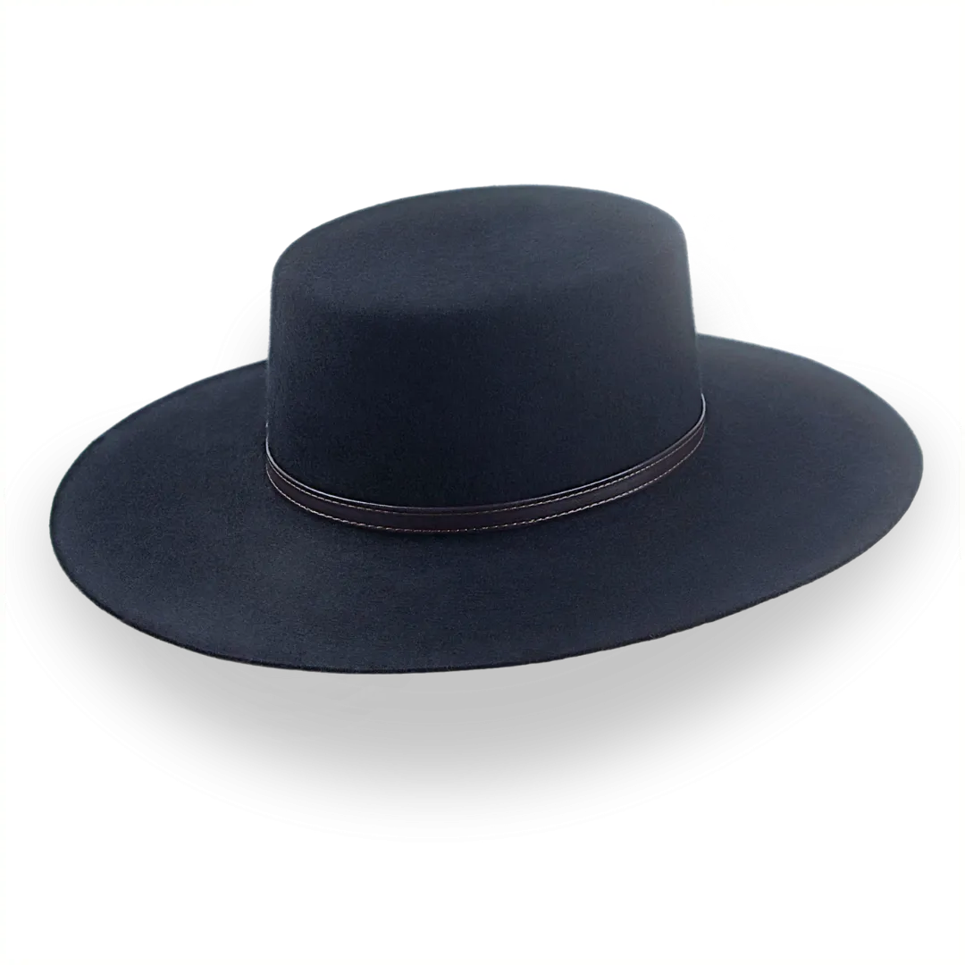 Black Flat Crown Cowboy Hat in Premium Wool Felt | The Galloper