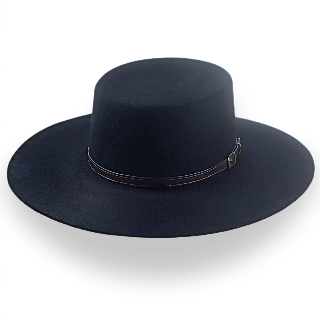 Black Flat Crown Cowboy Hat in Premium Wool Felt | The Galloper