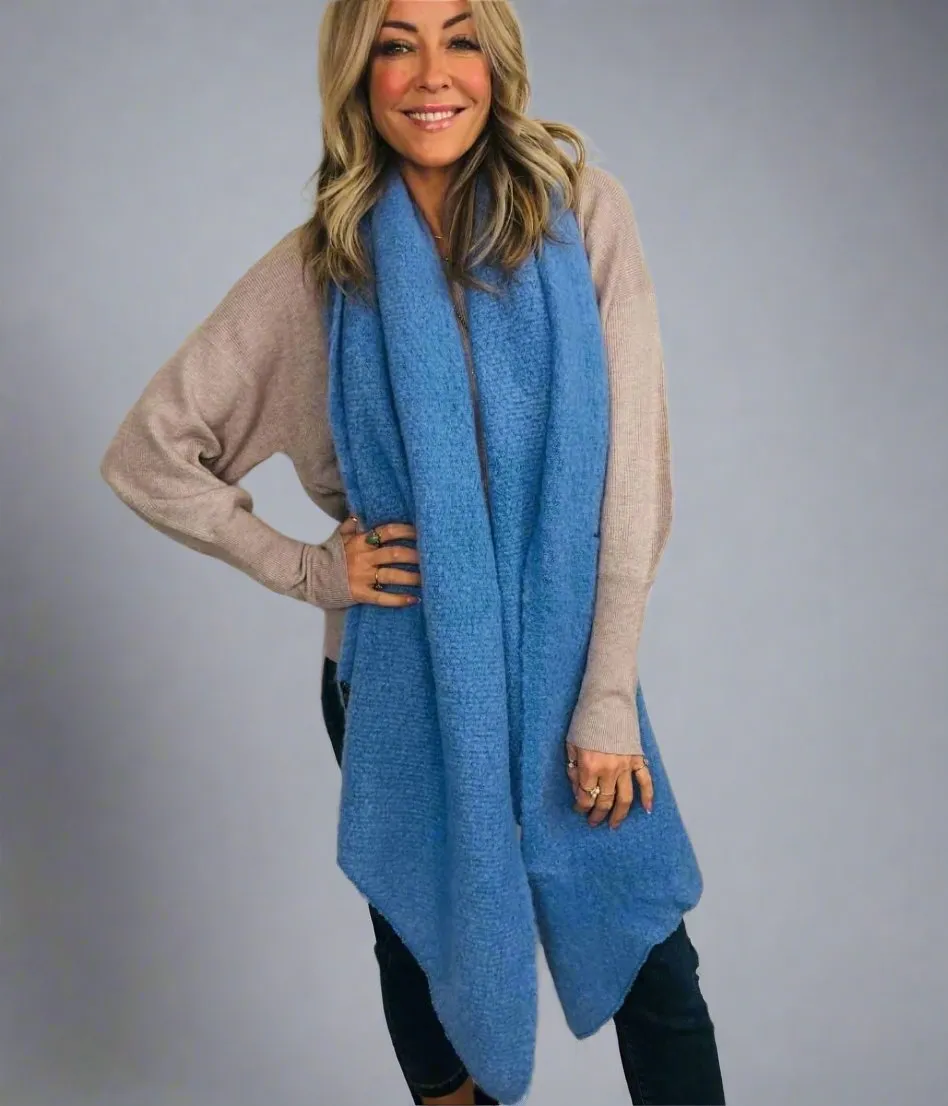 Blue Lucy Boucle Wool Blend Scarf