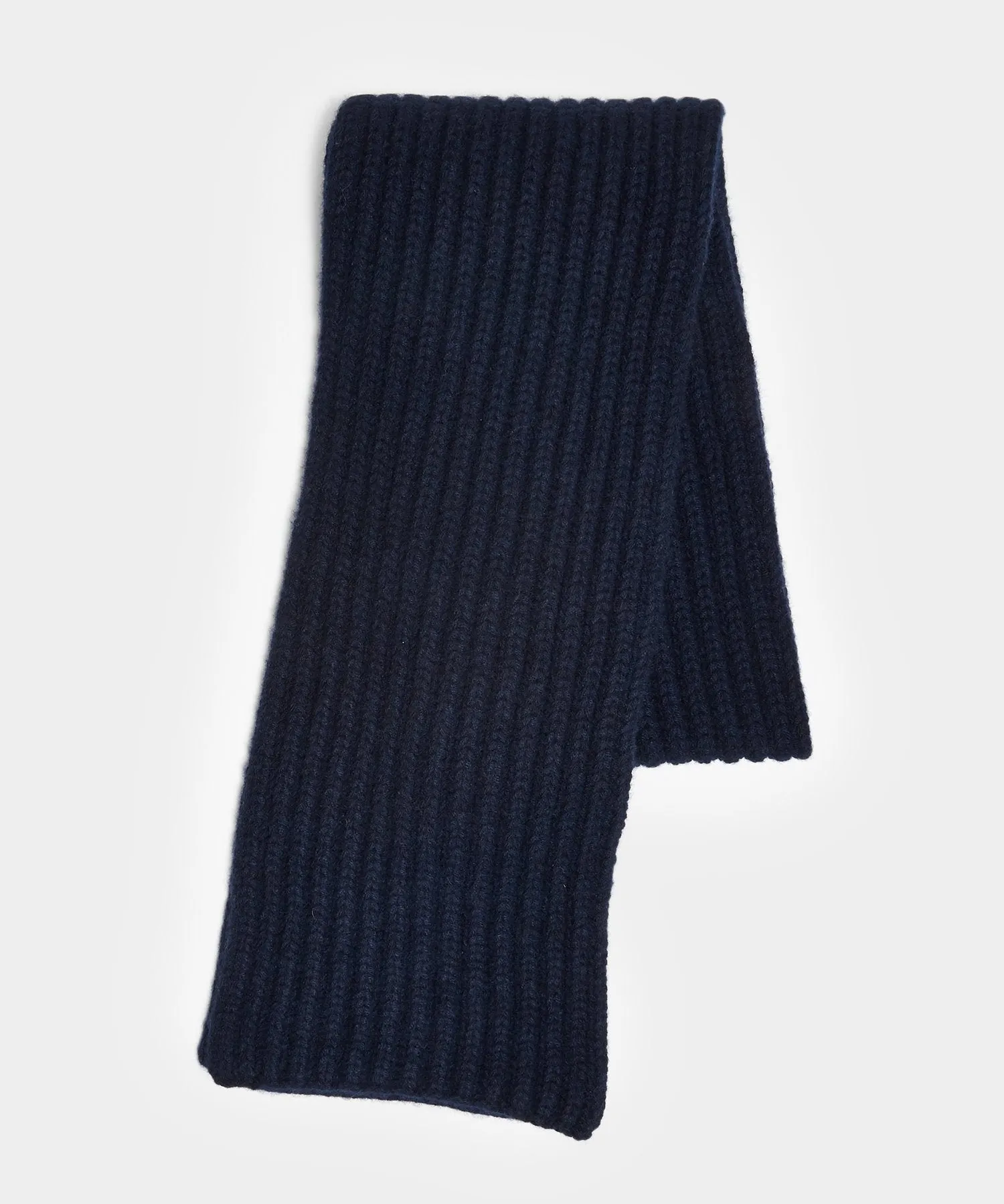 Corgi Wool Cashmere Ribbed Scarf in Navy