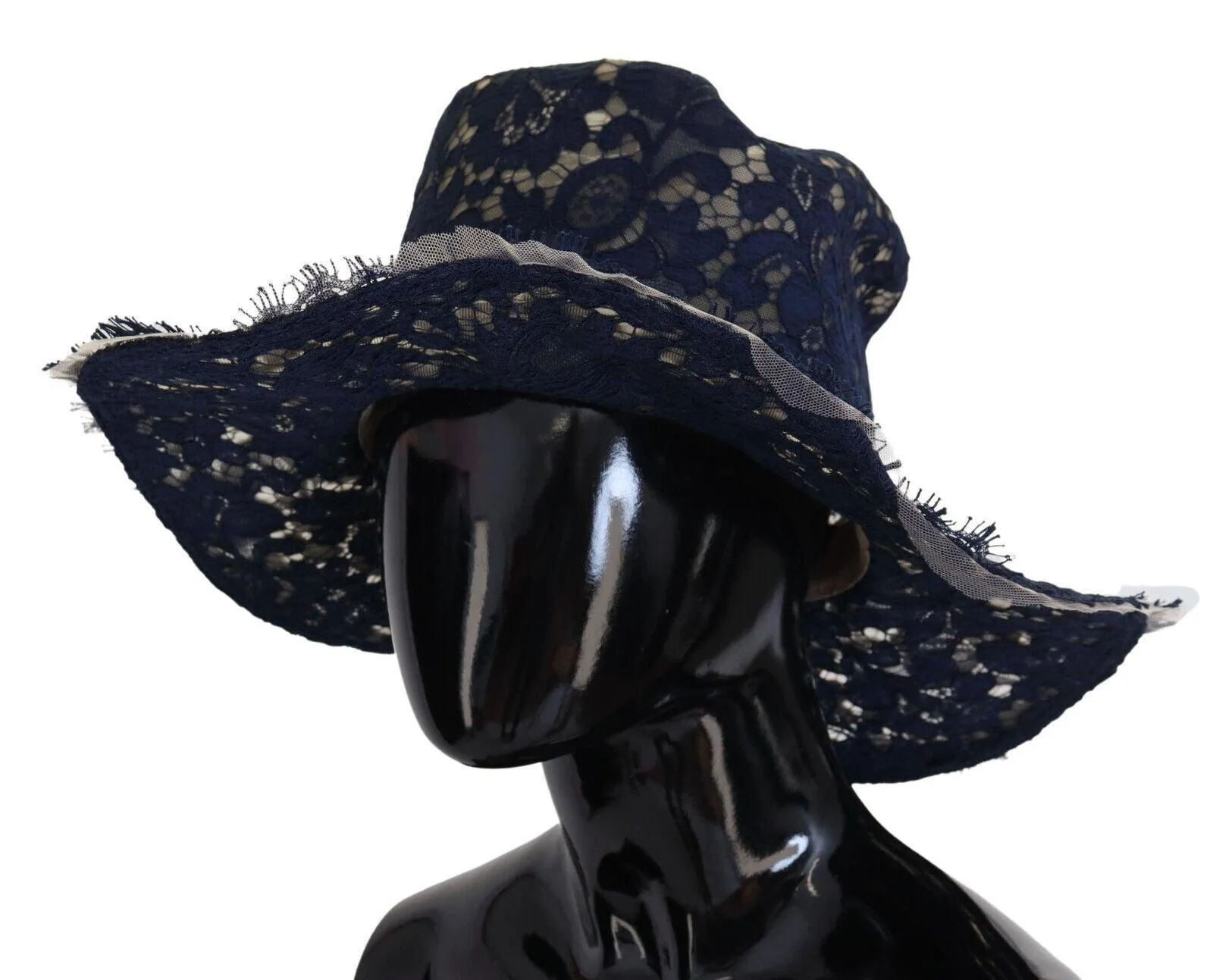 Dolce & Gabbana Blue Floral Lace Wide Brim Floppy Hat