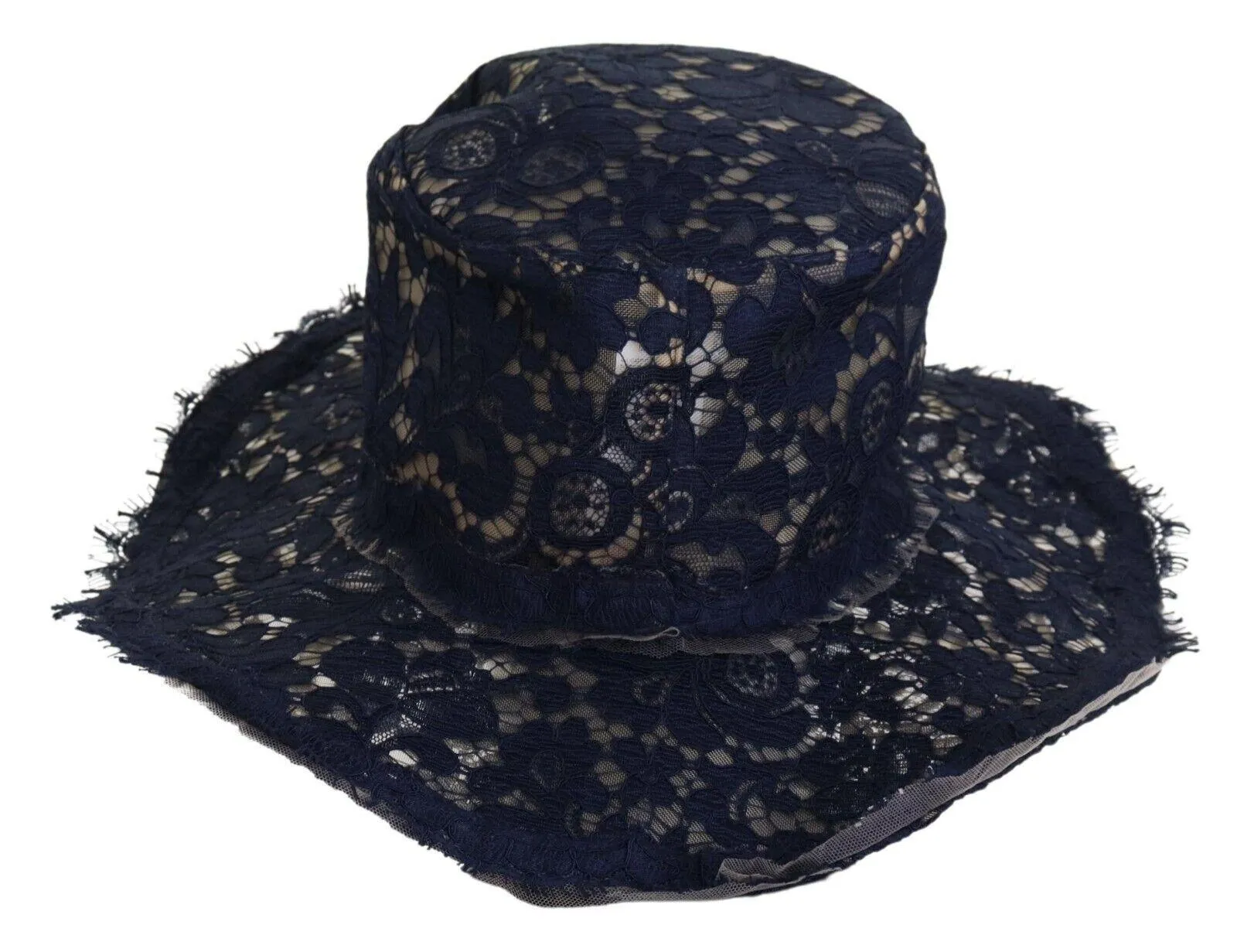 Dolce & Gabbana Blue Floral Lace Wide Brim Floppy Hat