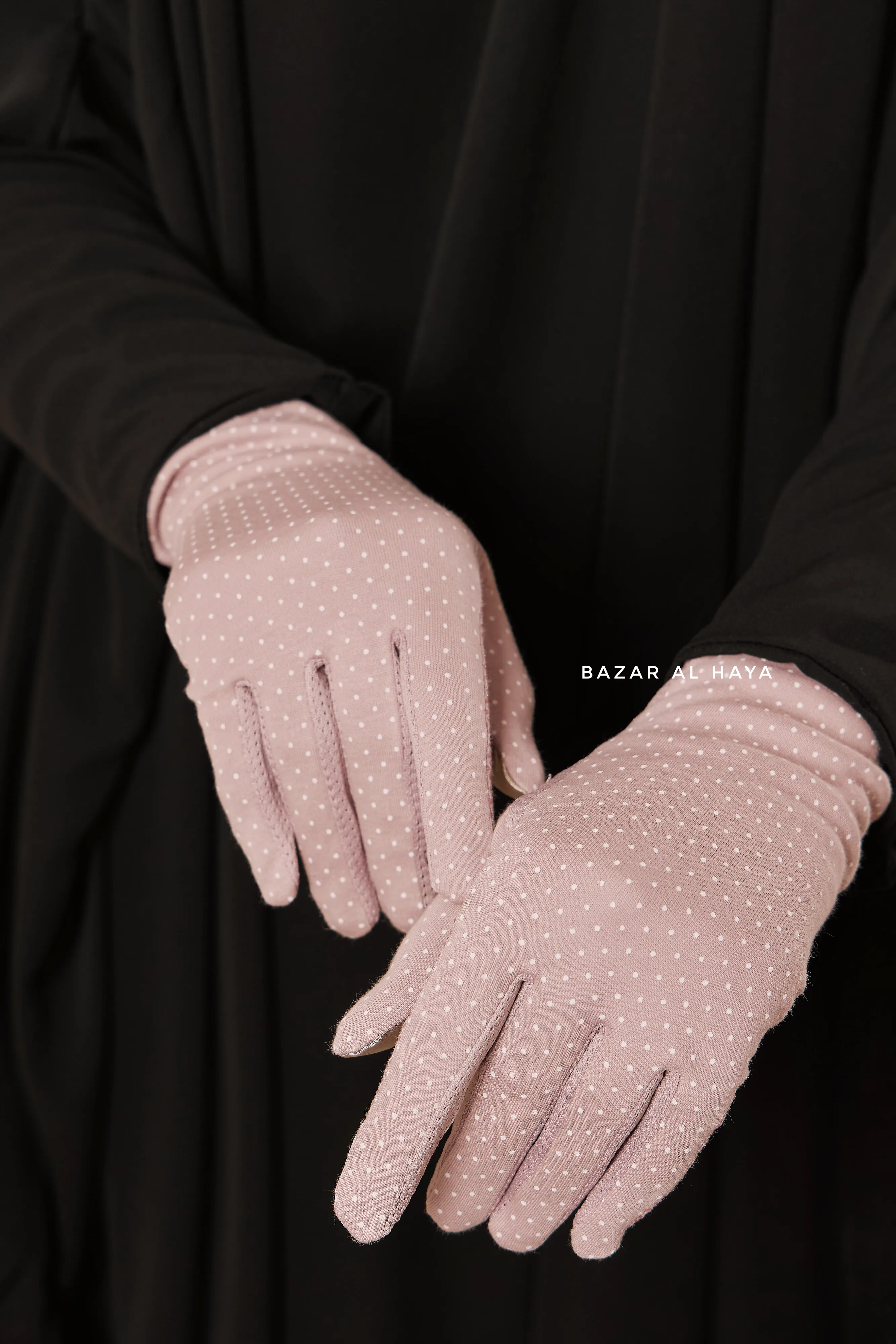 Dusty Pink Touch Screen Dotted Long Gloves - One Size