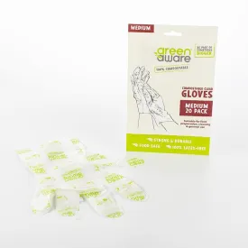 Green Aware Compostable Clear Gloves | Medium | 20 Pack