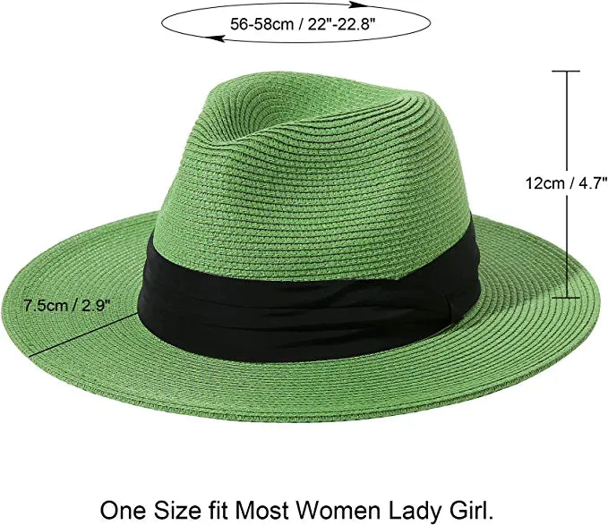 Green Summer Banding Beach Straw Sunhat