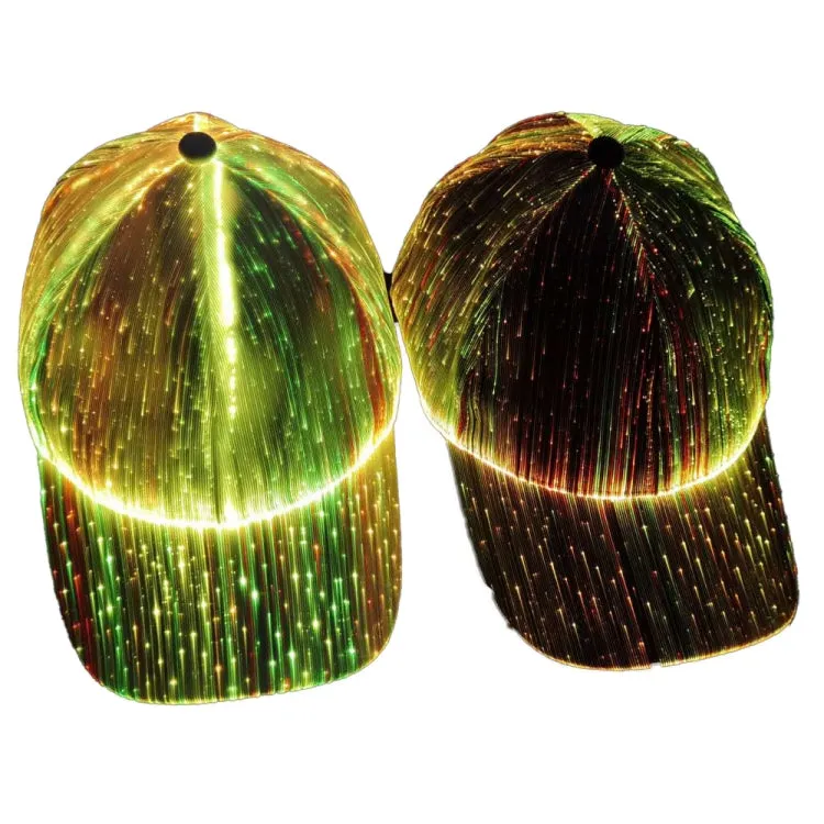 LED Fiber Optic Luminous Hat Couple Luminous Hat Outdoor Luminous Cap Performance Hat(Black Colorful Light)