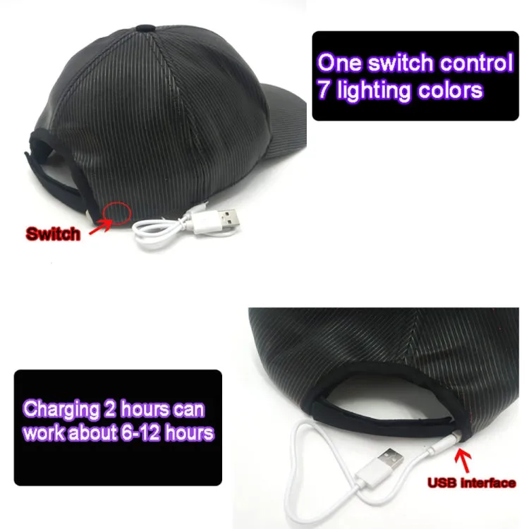 LED Fiber Optic Luminous Hat Couple Luminous Hat Outdoor Luminous Cap Performance Hat(White Colorful Light)