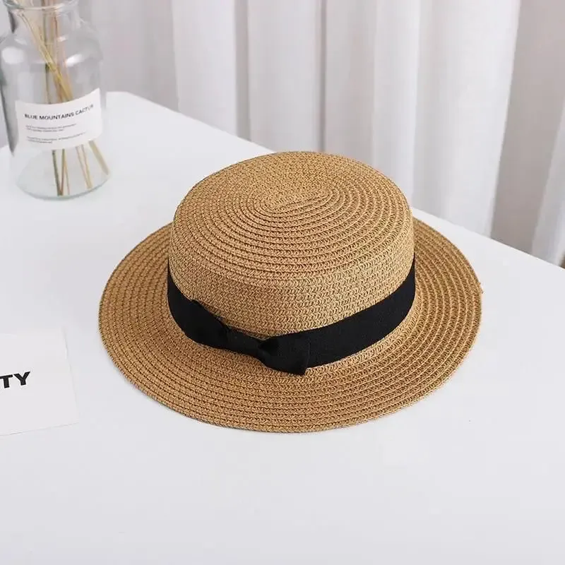 New Summer Parent-Child Bucket Cap Women Sun Visor Bowknot Straw Hat Girls Outdoor Beach Travel Sunshade Wide Cap