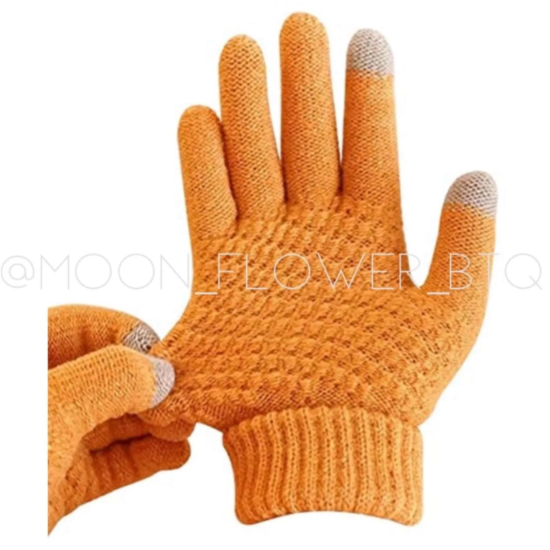 Orange Stretchy Warm Knit Winter Gloves