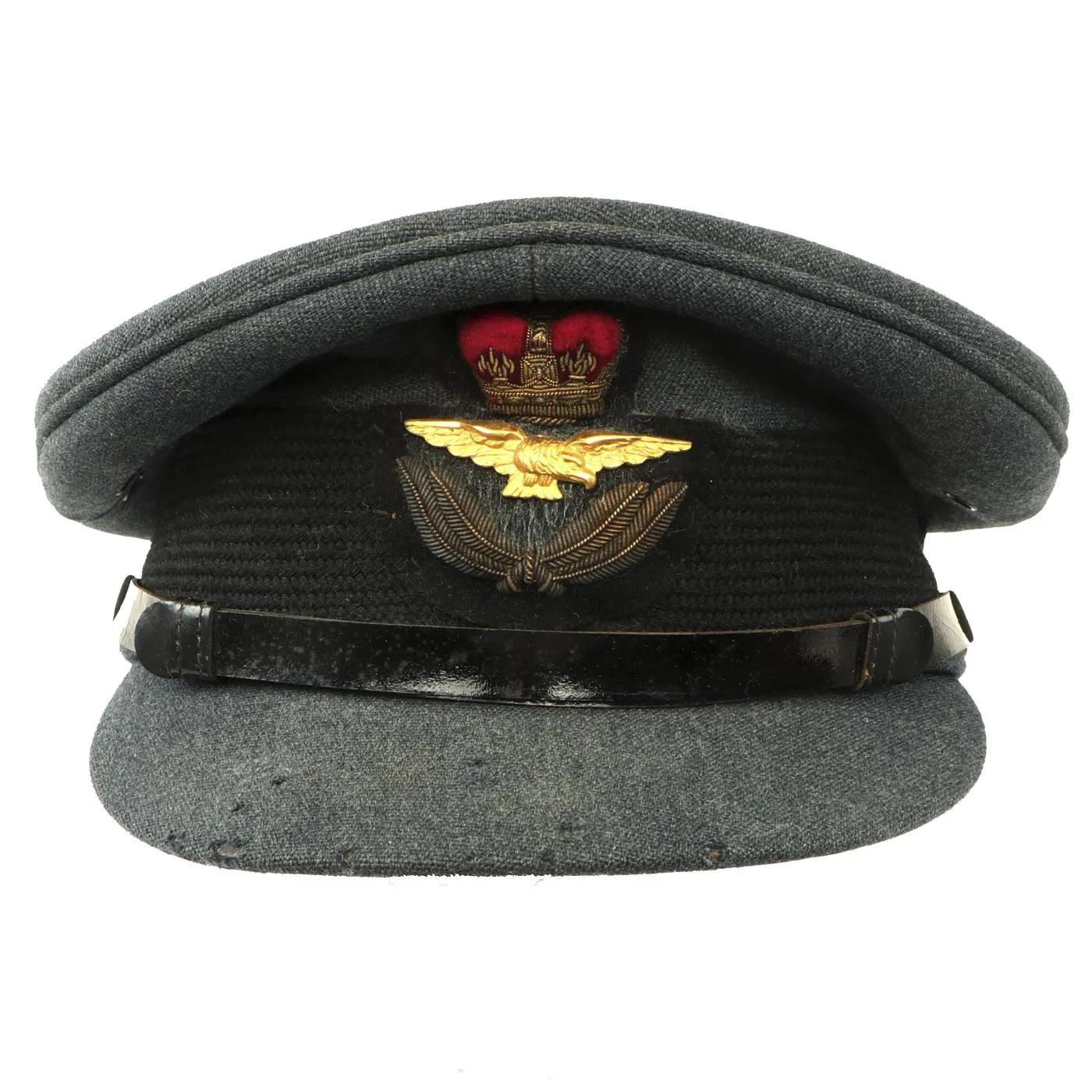 Original British WWII Royal Air Force RAF Officer Visor Cap by Bates of London with Post War Badge