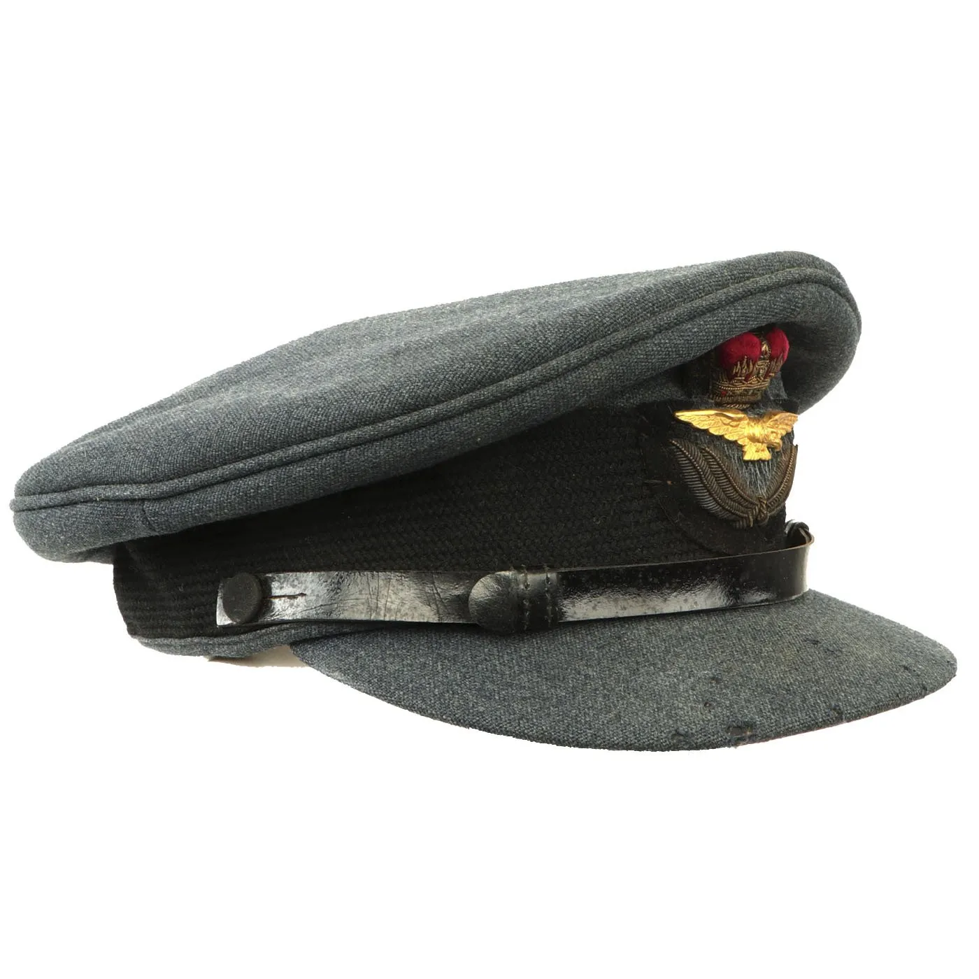 Original British WWII Royal Air Force RAF Officer Visor Cap by Bates of London with Post War Badge