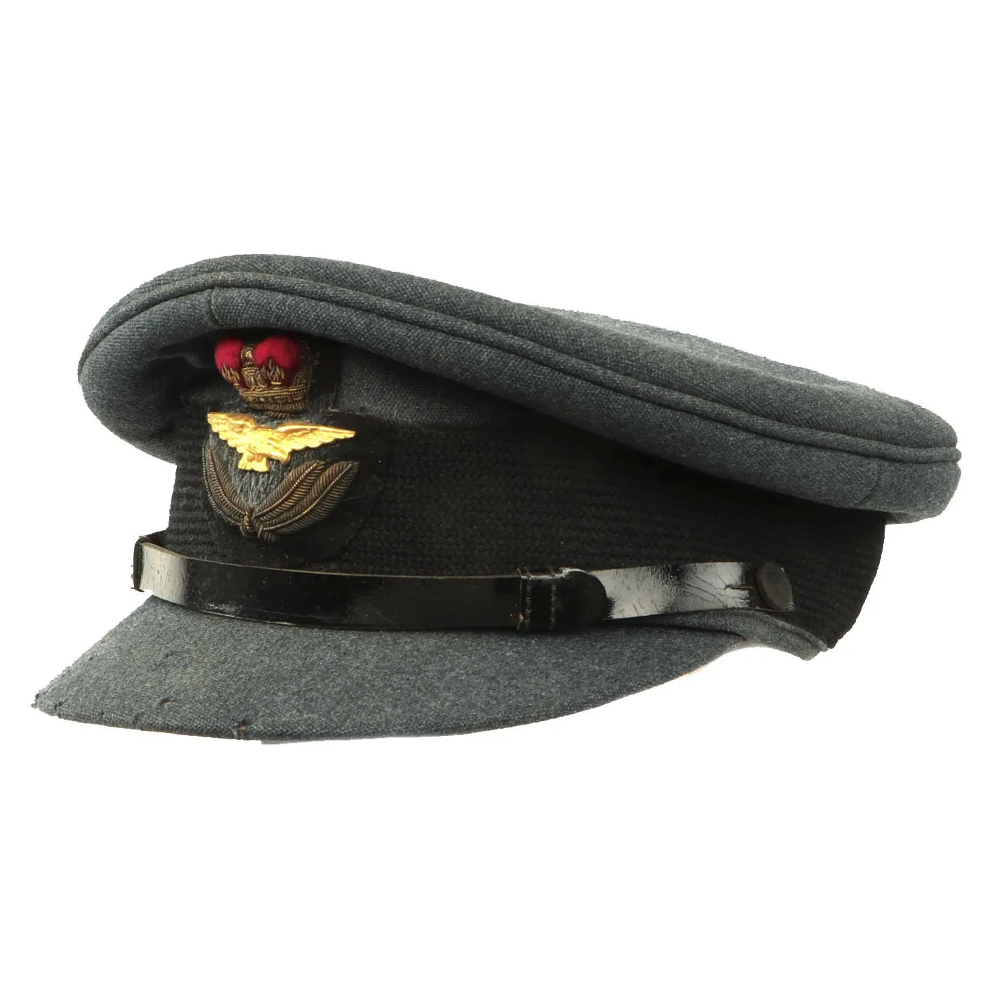 Original British WWII Royal Air Force RAF Officer Visor Cap by Bates of London with Post War Badge