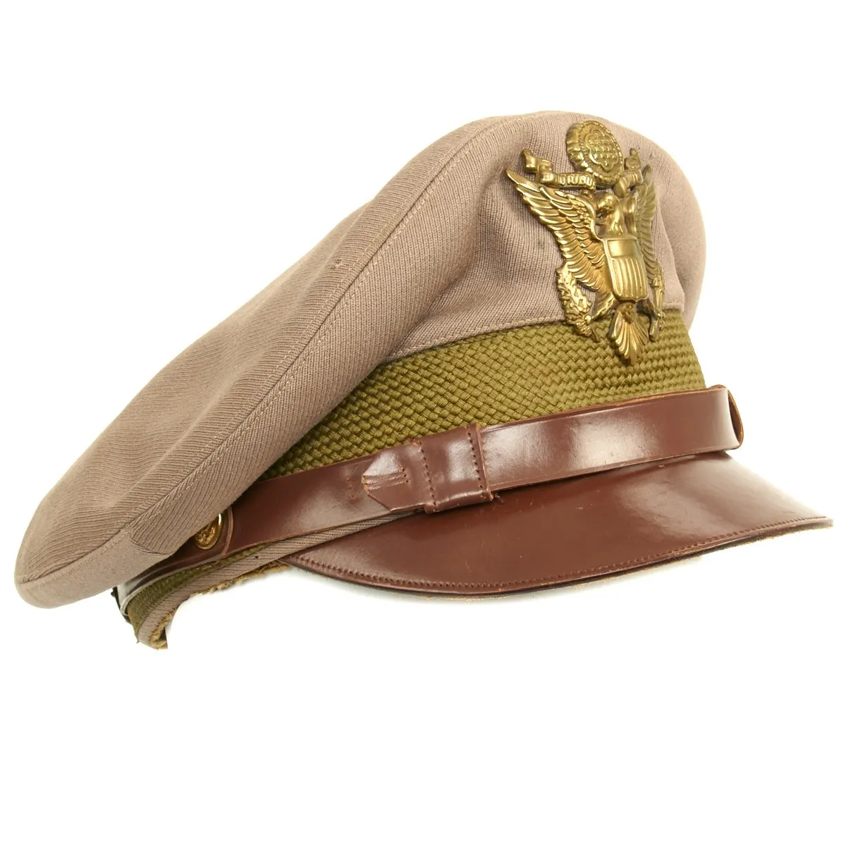 Original U.S. WWII USAAF Officer Dess Pinks Crush Cap With Rear Chin Strap - Size 7 1/8