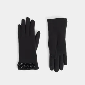 Pearl Cuff Touchscreen Gloves - Black