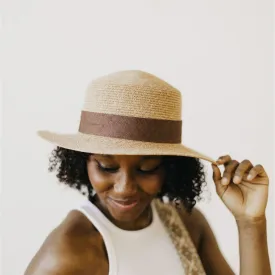 Pretty Simple Panama Piper Straw Hat Tan w/Brown Synthetic