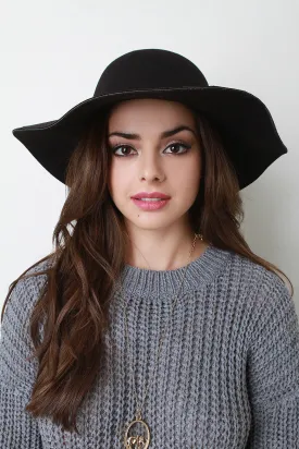 Ribbon Wool Floppy Hat