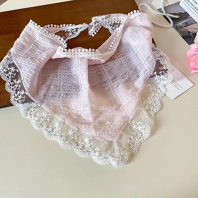 Sweet Solid Color Lace Trim Triangle Scarf Headband