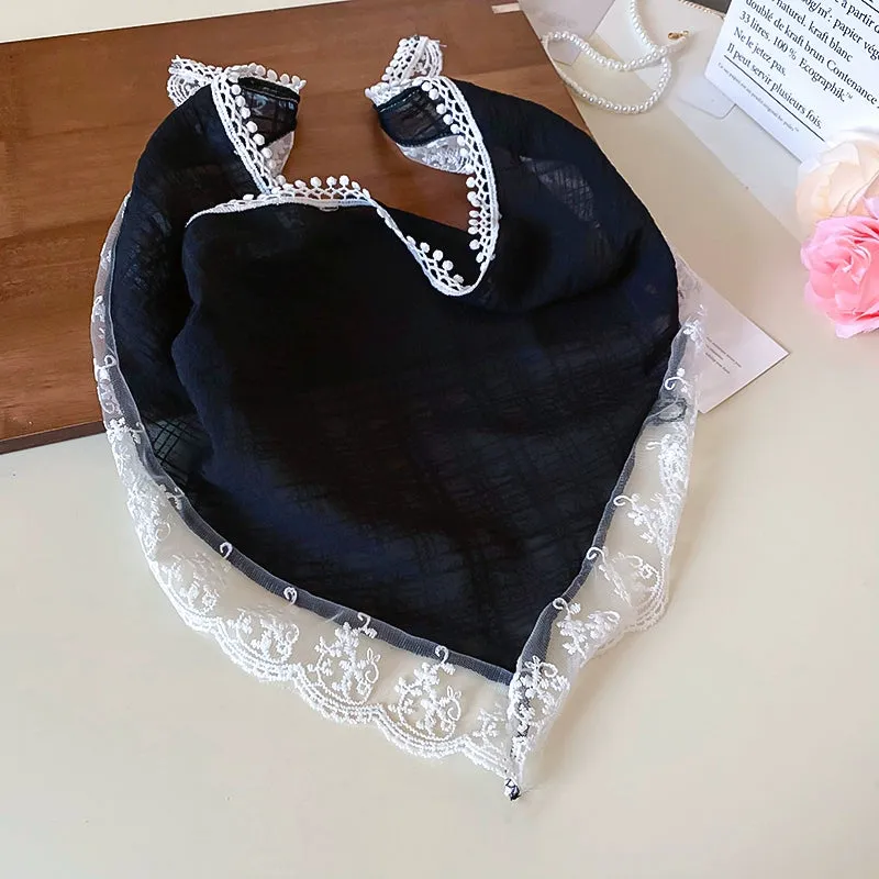 Sweet Solid Color Lace Trim Triangle Scarf Headband