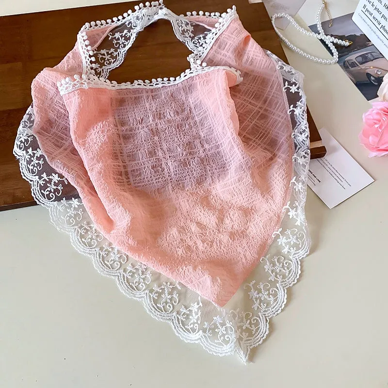 Sweet Solid Color Lace Trim Triangle Scarf Headband