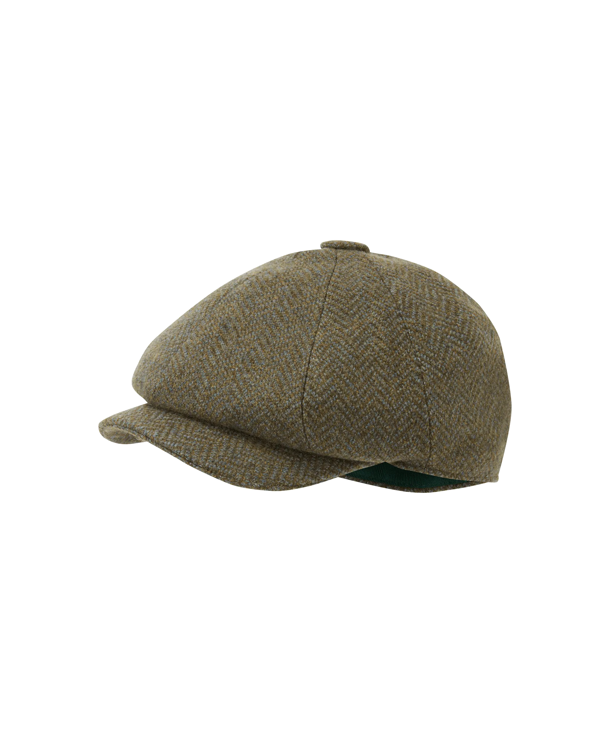 Women's Newsboy Tweed Cap - Loden Green Herringbone Wide Tweed